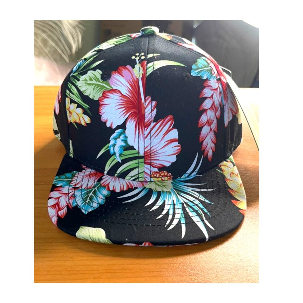 New Youth Snapback Hat – Black Tropical  Hawaiian Floral Print aSummer